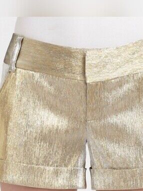 Alice + Olivia Gold Metallic Shorts Womens Size 6 Cuffed